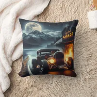 Night drive in a classic hot rod throw pillow