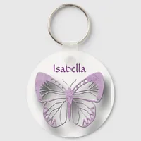 Personalized White And Purple Butterfly Key Chain
