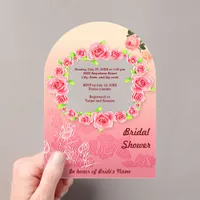 Pink Rose Frame Bridal Shower Acrylic Invitations