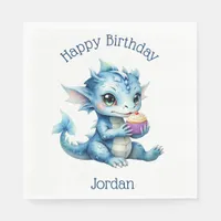Cute Blue Baby Dragon Eating a Cupcake Napkins