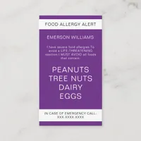 Food Allergy Alert Personalized Chef Card