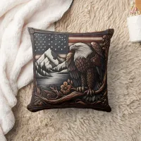 Majestic Eagle on American Flag Relief Artwork Throw Pillow