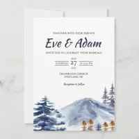 Snowy Mountain Pine Watercolor Winter Wedding Invitation