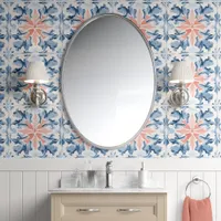 Tropical Coral Breeze - Blue and Coral - Coastal Wallpaper