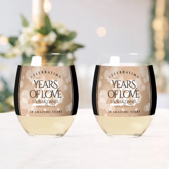 Elegant 28th Linen Wedding Anniversary Celebration Whiskey Glass