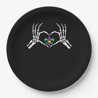 Skeleton Hand Heart Mardi Gras Vibrant Expression Paper Plates