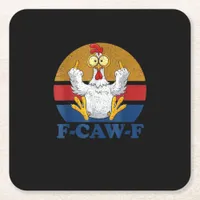 F-Caw-F Funny Chicken Flipping Off Vintage Retro R Square Paper Coaster
