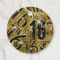 Sweet Sixteen Sparkle Word Cloud Black/Gold ID265 Favor Tags