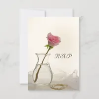 Pink Rose and White Pearls Wedding RSVP Card