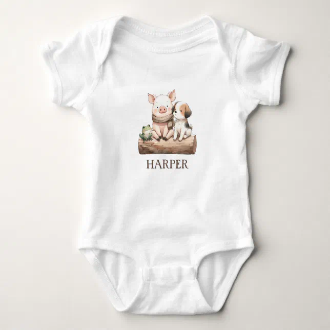 Custom Name Adorable Baby Farm Animal Rhyme Kids Baby Bodysuit