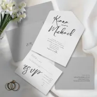 Love Calligraphy Wedding B&W ID940 All In One Invitation