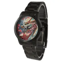 Fire breathing dragon gold blue and red scales watch