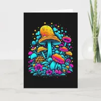 Retro Neon Mushrooms and Flowers Birthday Card