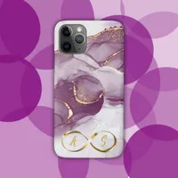 Gold Infinity Initial Monogram on purple and gold  iPhone 11 Pro Case