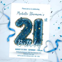 Glamorous Stylish Blue and Gold 21st Birthday Invitation