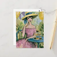 Beautiful Woman at the Cupcake Party Table Collage Postcard