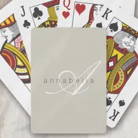 Minimalist Beige Linen Monogram Script Poker Cards