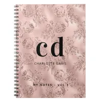 Rose gold floral pink monogram initials notebook