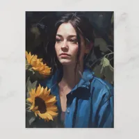 Woman With Sunflowers Postcard
