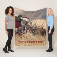 Kissing Santa and Moose  Fleece Blanket