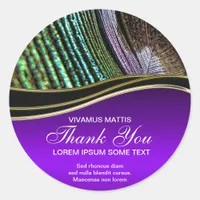 Peacock Feather Abstract Purple Thank You Sticker