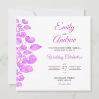Pink Foliage Watercolor Floral Square Wedding Invitation