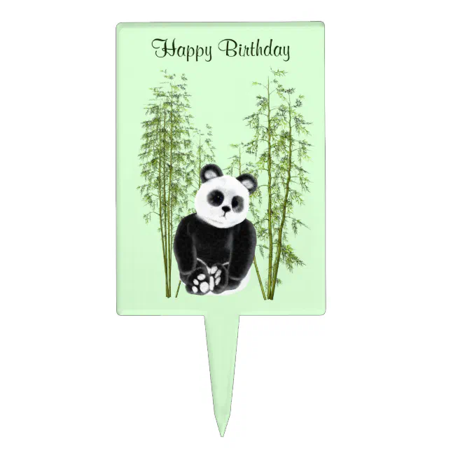 Cute Panda Sitting in Bamboo Cake Topper