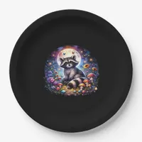 Whimsigoth Raccoon By Moonlight, Cute Colorful Fan Paper Plates