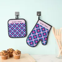 Bold bright colors, Pink, Purple Blue Oven Mitt & Pot Holder Set