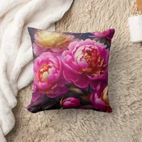 Gorgeous pink peonies with golden accents  throw pillow