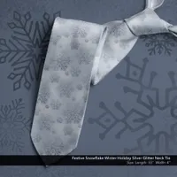 Festive Snowflake Winter Holiday Silver Glitter Neck Tie