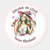 Drunk in Love Team Bride Wine Bachelorette Classic Round Sticker