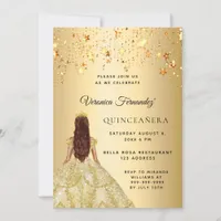 Quinceanera gold dress stars invitation