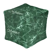 Green Marble Simple Monogram Name | Pouf