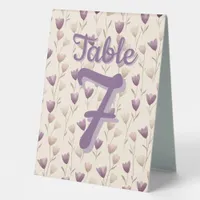 Personalized Purple Botanical Table Number Wedding Table Tent Sign