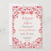 Mexican Pink Red Floral Elegant Aesthetic Wedding Invitation
