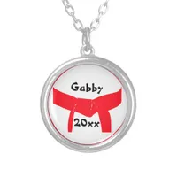 Martial Arts Red Belt Silver Plated Necklace