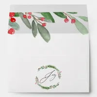 Watercolor Holly Christmas Envelope