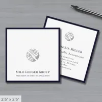 Stylish Silver Logo Navy Blue Border Square Business Card