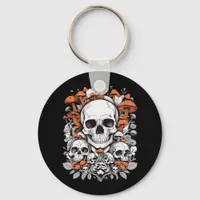 Whimsigoth Skulls & Mushrooms Vintage Botanical Ae Keychain