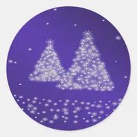 Snow and Christmas Trees Blue Background Sticker