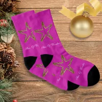 Christmas Star of Wonder Magenta Faux Gold Festive Socks