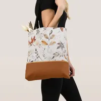 Cozy Autumn Leaves Botanical Print Color Block Tote Bag