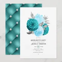 Teal and Silver Floral Bachelorette Party Invitation
