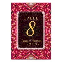 Red+Gold Eastern Indian Wedding Table Number Card