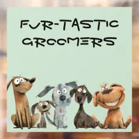 Funny Watercolor Dog Groomers Boutique Blue Window Cling