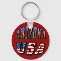 Arizona Picture and USA Flag Text Keychain