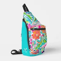 Monogram Initial Tropical Botanical Beach Summer Sling Bag