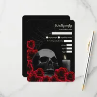 Spooky Gothic Halloween Wedding RSVP with Red Rose