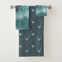 Deer Antlers Arrows Christmas Pattern Teal ID861 Bath Towel Set
